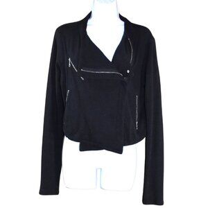 Hi Line Black Cotton Moto Biker Jacket Size Large Asymmetrical Zip
